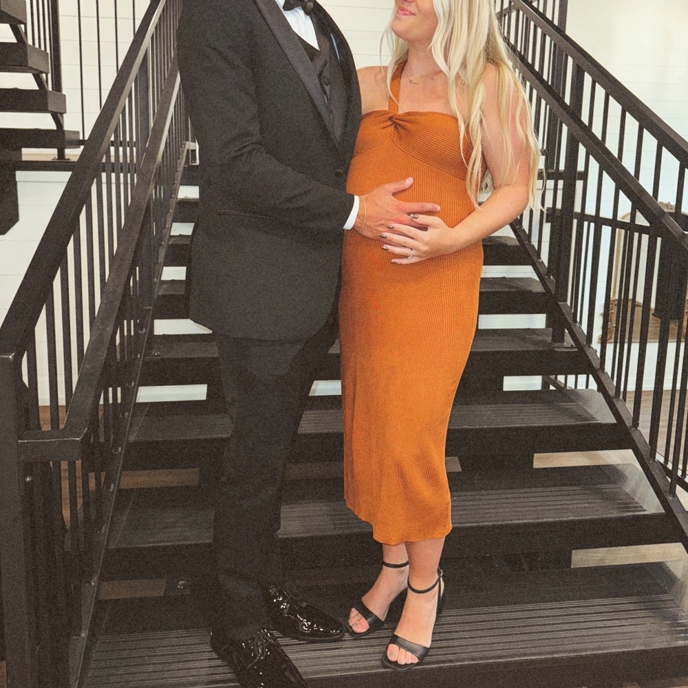 House of Harlow Burnt Orange one shoulder  ribbed Midi dress